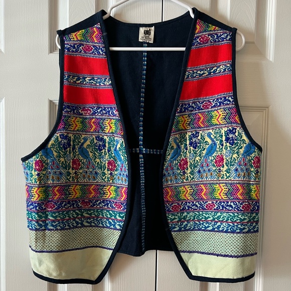 Floral Embroidered Waistcoat Purple Pink Blue Green Multicolored Vest Size Large - Picture 2 of 14